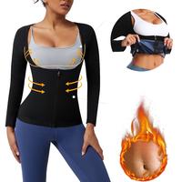 Long Sleeve Sauna Suit Shirt with Zipper Women Sweat Waist Trainer Vest  Workout Compression Tank Top Body Shaper New Tummy T...