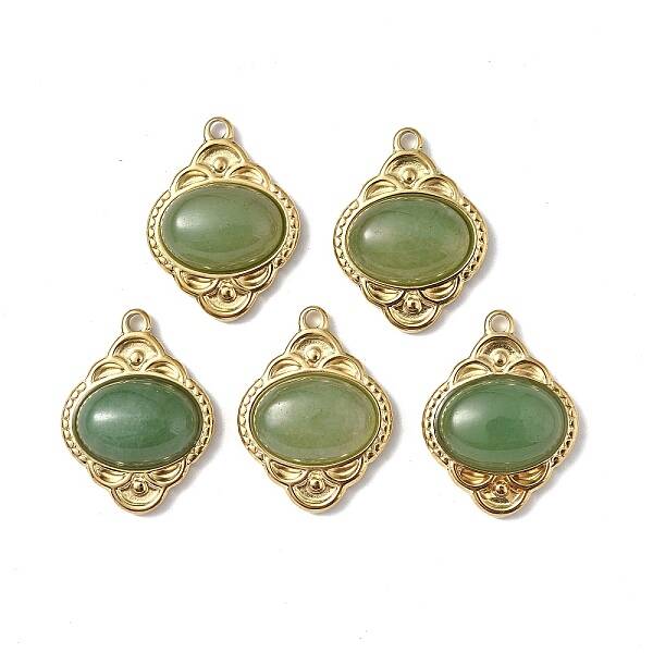 PVD Vacuum Plating 201 Stainless Steel Natural Green Aventurine Pendants
