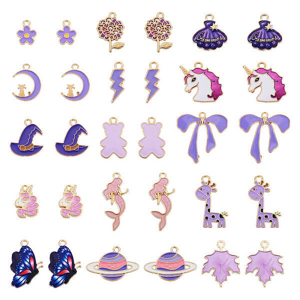 30Pcs 15 Styles Alloy Enamel Pendants