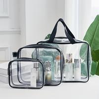 3Pcs Clear Waterproof Storage Bag, Reusable Portable Cosmetic Storage Bag, Zipper Toiletry Bag for Travel & Gym, Makeup Organ...