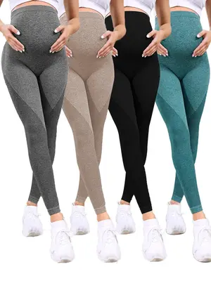 Women's Solid Over The Belly Maternity Leggings, Casual Comfy Breathable Skinny Pants for Pregnancy & Postpartum, Maternity B...