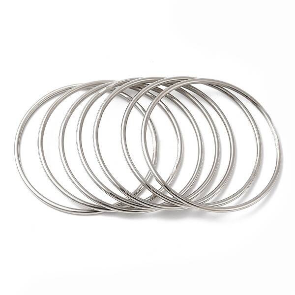 Non-Tarnish 7Pcs 304 Stainless Steel Thin Plain Bangle Sets