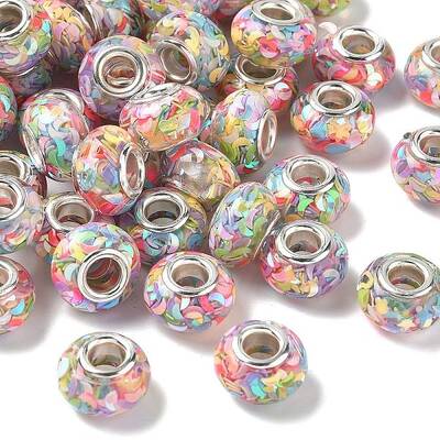 Transparent Resin Rondelle European Beads