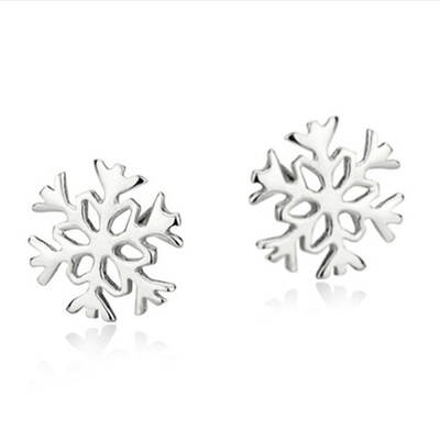 Real Platinum Plated Brass Snowflake Stud Earrings