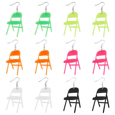 6 Pairs 6 Colors Acrylic Chair Dangle Earrings with Steel Iron Pins