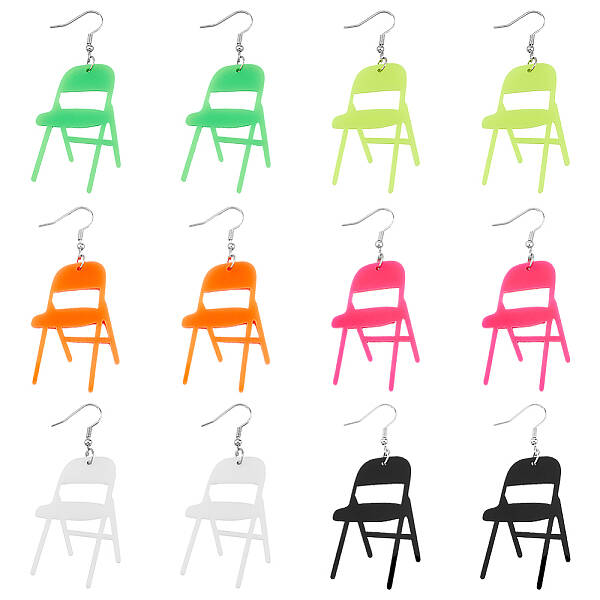 6 Pairs 6 Colors Acrylic Chair Dangle Earrings with Steel Iron Pins