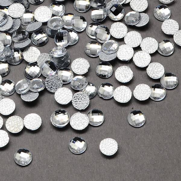 Transparent Faceted Half Round Acrylic Hotfix Rhinestone Flat Back Cabochons for Garment Design