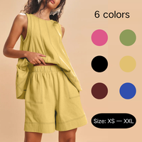 SCUSTY Women's 2-Piece Sleeveless Outfits Set  A-Line Tank Tops Paired with High-Waist Shorts with Pockets