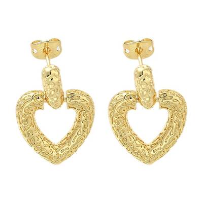 Rack Plating Hollow Heart Brass Dangle Stud Earrings