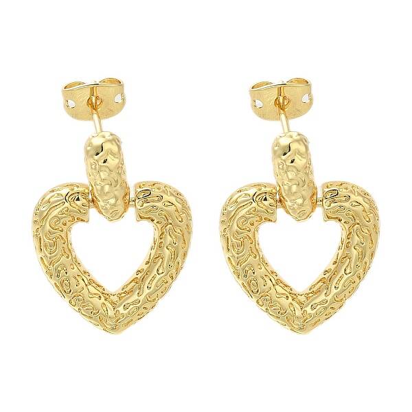 Rack Plating Hollow Heart Brass Dangle Stud Earrings
