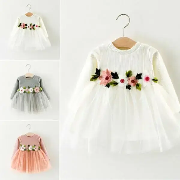 LAGKIYOJ Toddler Baby Girls Dresses Ribbed Knit Long Sleeve Top Mesh Tutu Tulle Skirt Infant Girl Fall Winter Dress Outfits C...