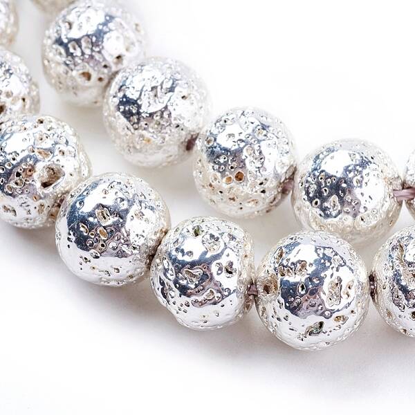 Electroplated Natural Lava Rock Bead Strands