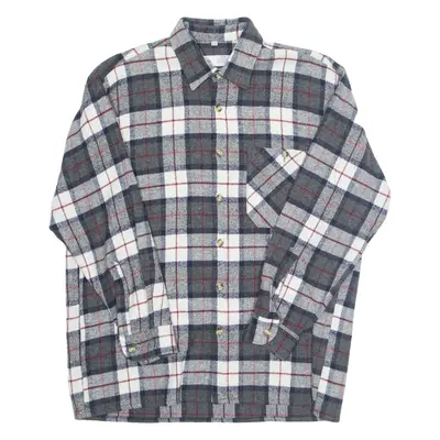 NEW TASTE Mens Lumberjack Shirt Grey Wool 90s Plaid Long Sleeve L