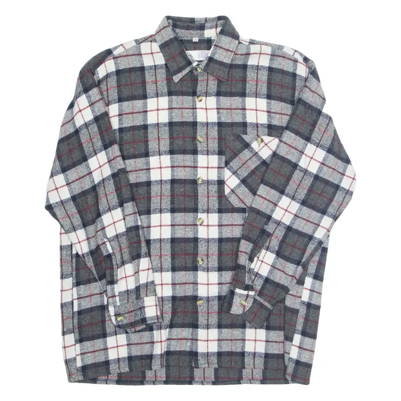 NEW TASTE Mens Lumberjack Shirt Grey Wool 90s Plaid Long Sleeve L