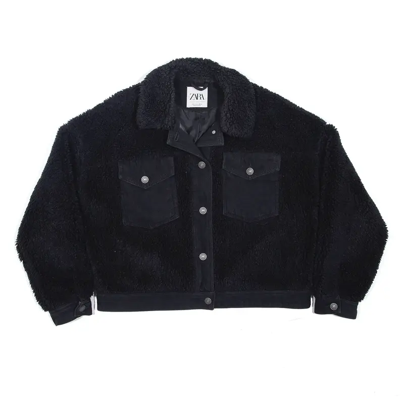ZARA Teddy Fleece Sherpa Lined Fleece Jacket Black Womens S