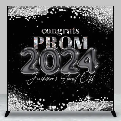 Custom Black Silver Elegant Prom Graduation Backdrop - Aperturee