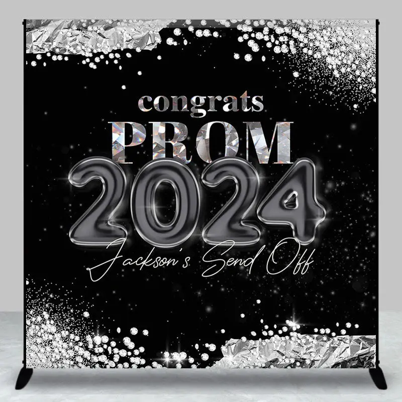 Custom Black Silver Elegant Prom Graduation Backdrop - Aperturee