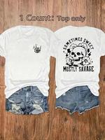 Women's Letter & Skull Print Round Neck Graphic Tee, Vintage Trendy Casual Short Sleeve T-shirt for Daily Wear, Ladies Summer...