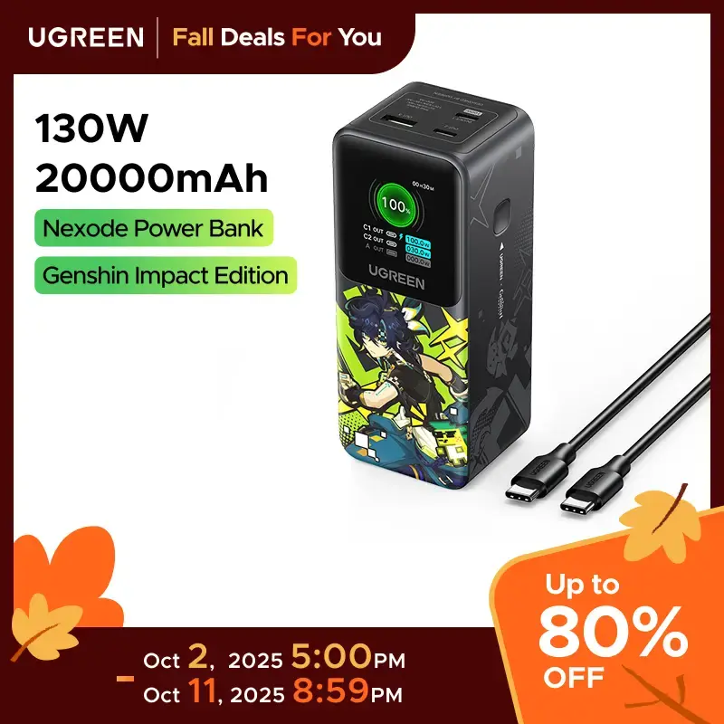 【UGREEN x Genshin Impact】Battery 25000mAh 200W, 20000mAh 130W, 12000mAh 100W Fast Charging Powerbank, 65W Charger PD Supe...