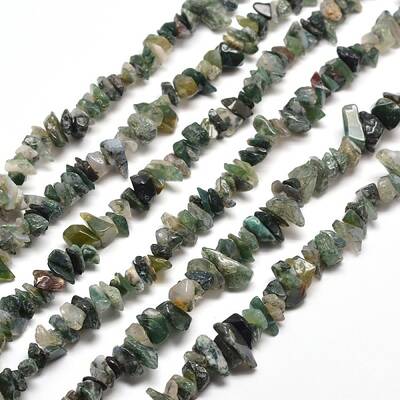 Natural Moss Agate Chip Bead Strands