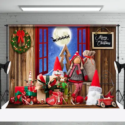 Aperturee Star Night Moon Wood Window Xmas Doll Gift Backdrop - Aperturee