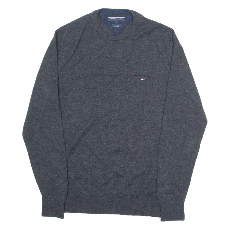 TOMMY HILFIGER Mens Jumper Grey Tight Knit Wool S