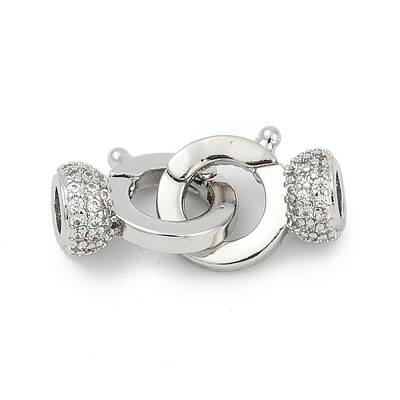 Brass Micro Pave Clear Cubic Zirconia Fold Oval Clasps