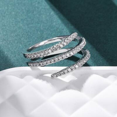 Brass Micro Pave Clear Cubic Zirconia Open Cuff Rings for Women