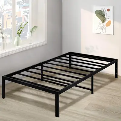 Full Size Bed Frame No Box Spring Needed 14 inch Heavy Duty Steel Slat Metal Platform with Storage Space and Anti Slip Suppo...
