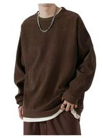 Men's Solid Drop Shoulder Corduroy Sweatshirt, Casual Soft Vintage Fashion Trendy Preppy Regular Fit Round Neck Loose Pullove...