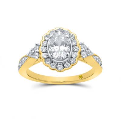 Oval Floral Lab Grown Diamond Engagement Ring | 14K Yellow Gold 1 1/2 CT. TW.