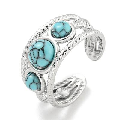 304 Stainless Steel Synthetic Turquoise Cuff Rings