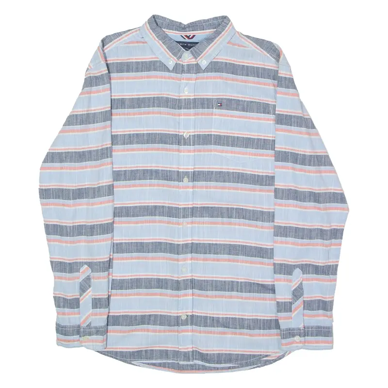 TOMMY HILFIGER Womens Shirt Blue Striped Long Sleeve XL