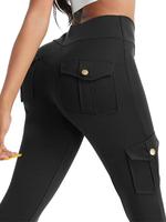 Women's Solid High Waist Pocket Sports Leggings, Casual Comfy Breathable Skinny Tummy Control Pants for Yoga Gym Workout Runn...