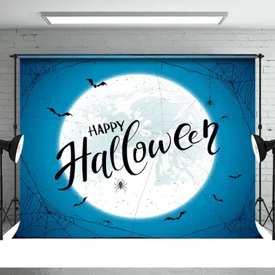 Happy Halloween Moon Blue Backdrop for Party - Aperturee