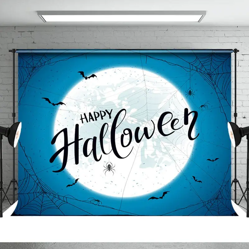 Happy Halloween Moon Blue Backdrop for Party - Aperturee