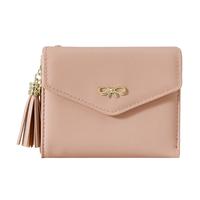Girls Wallet Cute Coquette Bow Small Zipper Coin Wallet Aesthetic Card Holder ID Window with Tassel Charm for Women