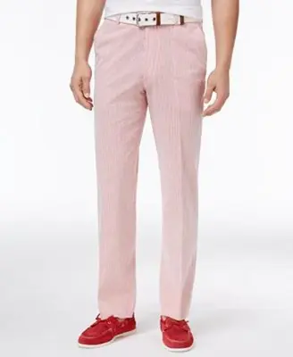 Men's New Years Outfit-Pre-Order September-30-2021 Mens Slim-Fit Stretch Red/White Seersucker ~ Sear Sucker Suit Men's Tapere...