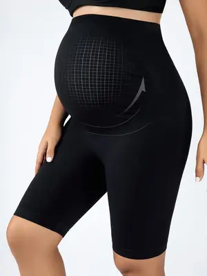 Maternity Solid High Waist Sports Short Leggings, High Stretch Seamless Biker Shorts, Women's Clothing for Indoor Outdoor Wea...