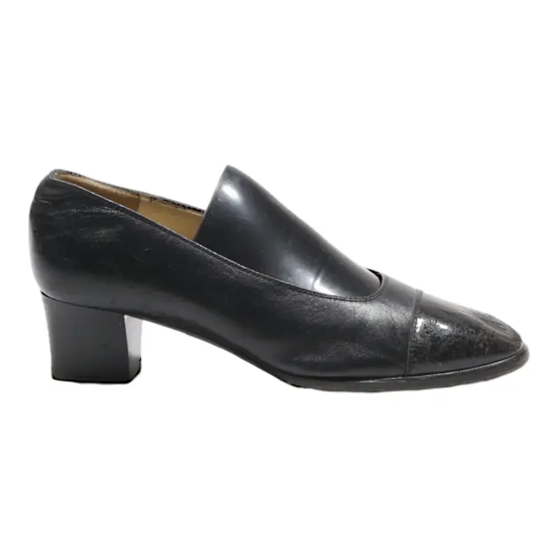 VALLEVERDE Court Heels Black Leather Womens UK 1.5