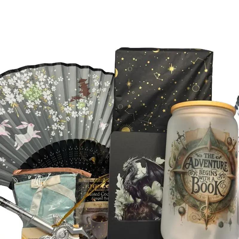 Fantasy Theme Date with a Book Box Magical Gift Set for Book Lovers Includes New Book Bookmark Stickers Pen Tea Fantasy Neckl...