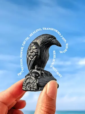 Natural Obsidian Crow Ornament, Handcrafted Crow Decoration, Exquisite Stone Carving with Intricate Feather Detailing, Ideal ...