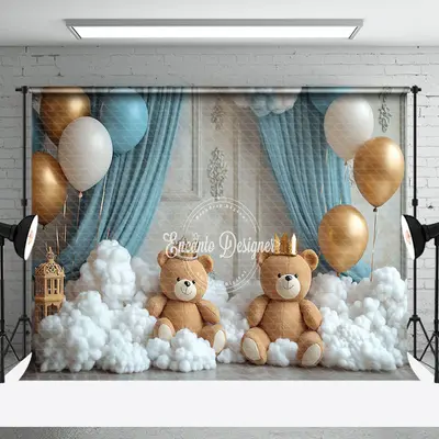 Aperturee White Cotton Cloud Balloons Bear Cake Smash Backdrop | Photoshoot Background | Diy Photography Backdrop | Professio...