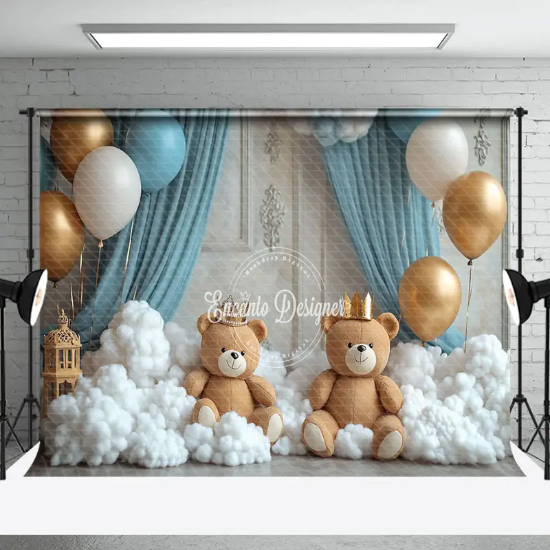 Aperturee White Cotton Cloud Balloons Bear Cake Smash Backdrop | Photoshoot Background | Diy Photography Backdrop | Professio...