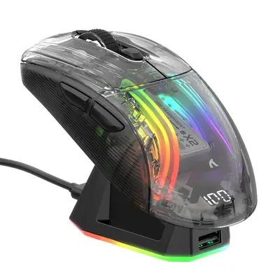 Wireless Gaming Mouse with RGB Charging Dock, Rechargeable RGB Backlight Mouse with 3 Modes, Noise Reduction Mouse for PC Win...