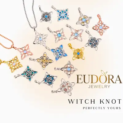 EUDORA S925 Sterling Silver Witch Knot Necklace, Minimalist Nudo De Bruja Celtic Knot Pendant, Amuletos de Protección, Handc...