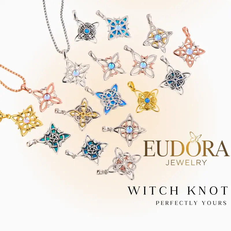EUDORA S925 Sterling Silver Witch Knot Necklace, Minimalist Nudo De Bruja Celtic Knot Pendant, Amuletos de Protección, Handc...