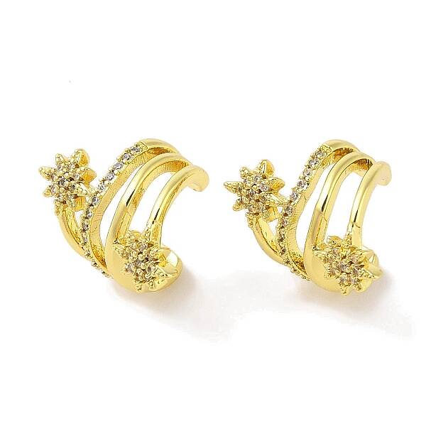 Brass Micro Pave Clear Cubic Zirconia Cuff Earrings for Women