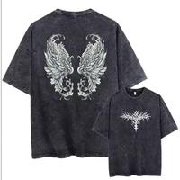 Men's Y2K Acid Wash Gothic Graphic T-Shirts Skull Print Vintage Oversized Washed Tees Grunge Clothes
