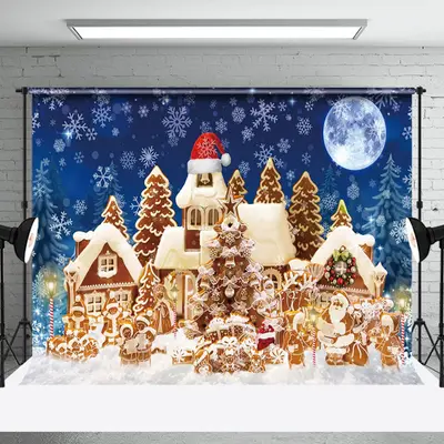 Aperturee Gingerbread House Snowy Night Christmas Backdrop - Aperturee